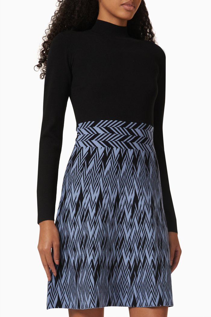 

Chevron Mini Dress in Viscose-blend Knit, Black