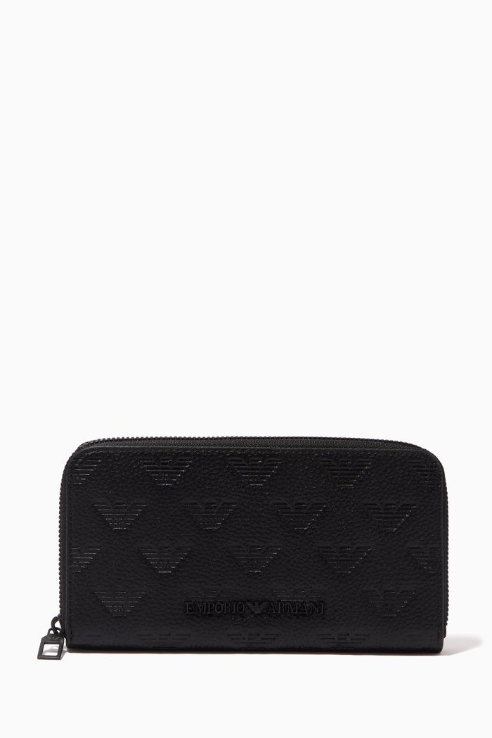

Minorca Eagle Zip-around Wallet in Leather, Black