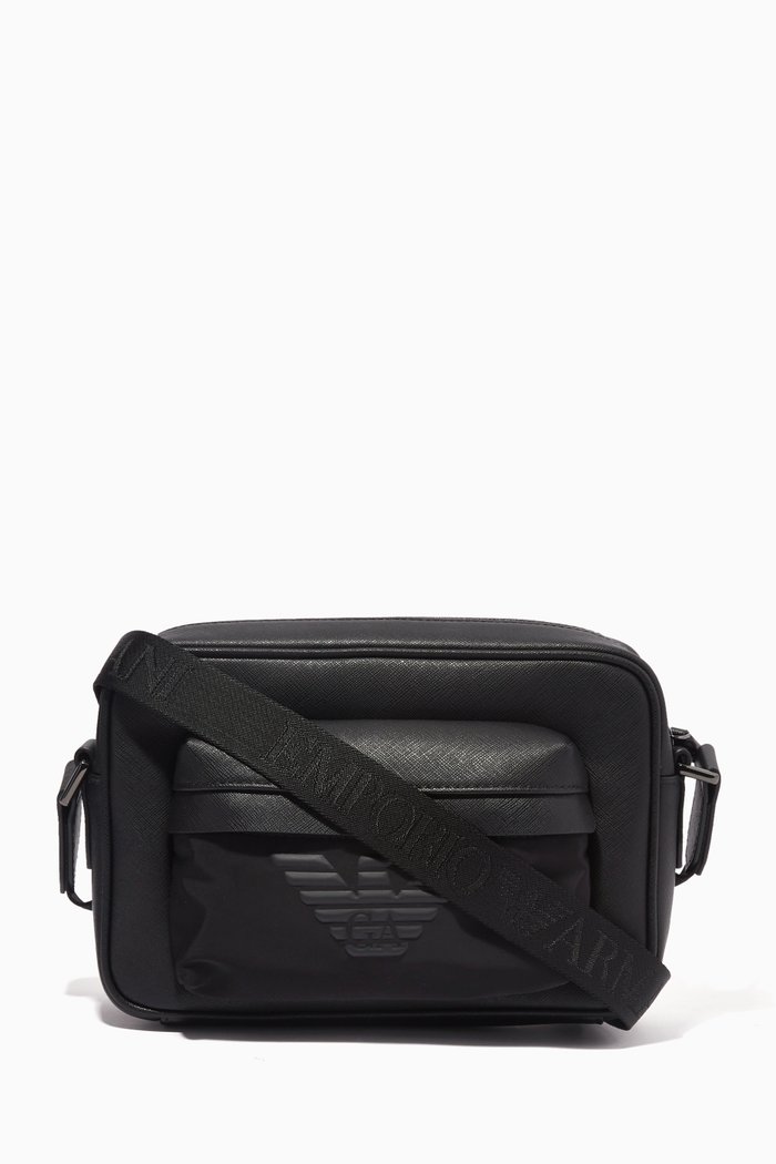 

EA Eagle Crossbody Bag in Saffiano Leather, Black