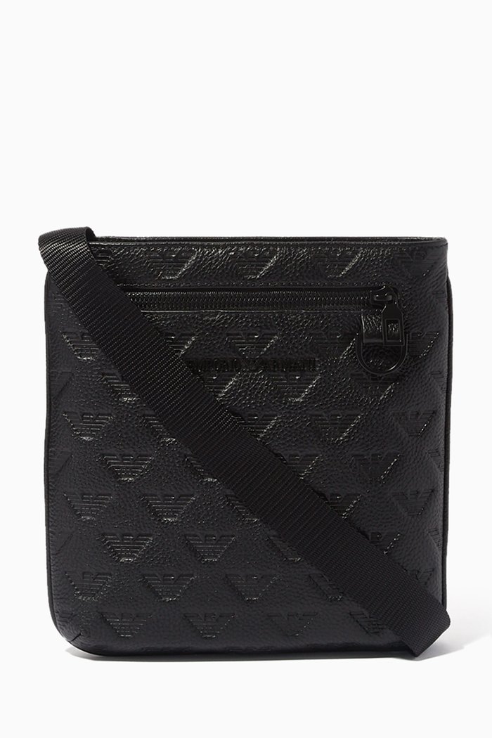 Minorca EA Eagle Crossbody Bag in Leather, Black