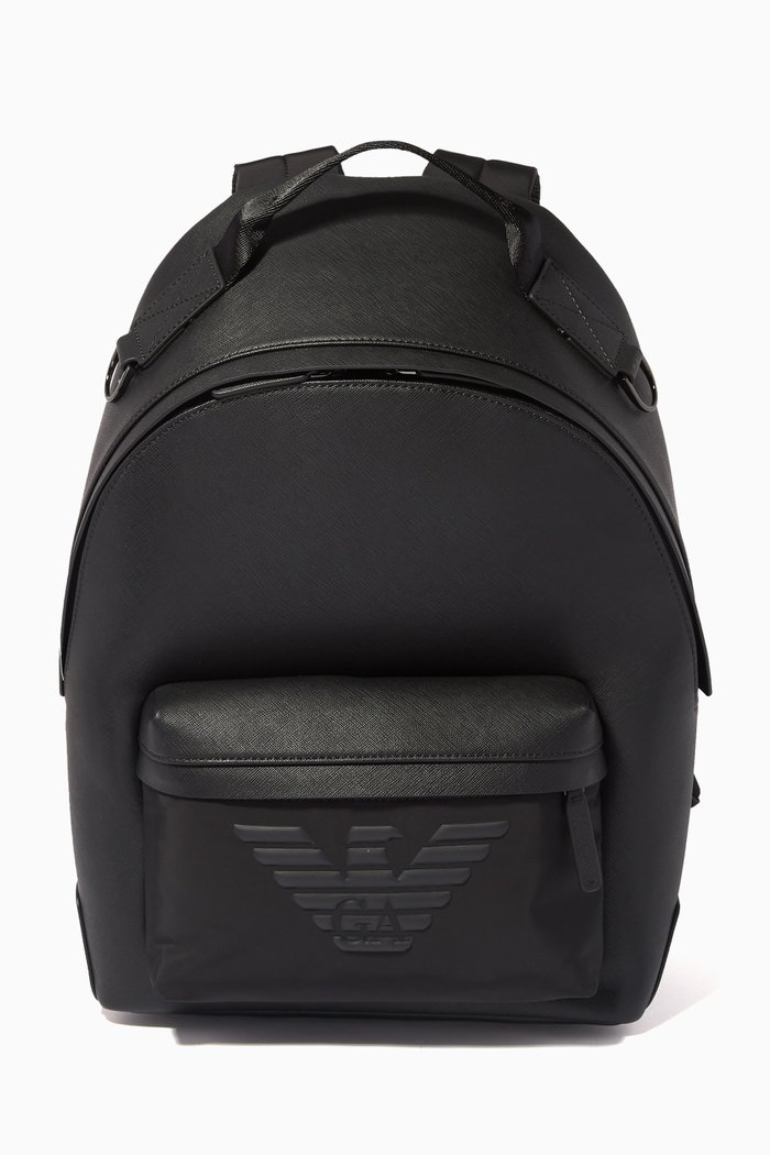 

Macro Eagle Logo Backpack in Saffiano Leather, Black