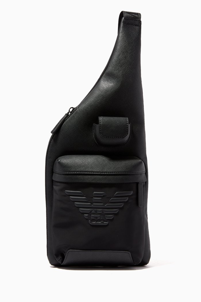 

EA Eagle Sling Backpack in Saffiano Leather, Black