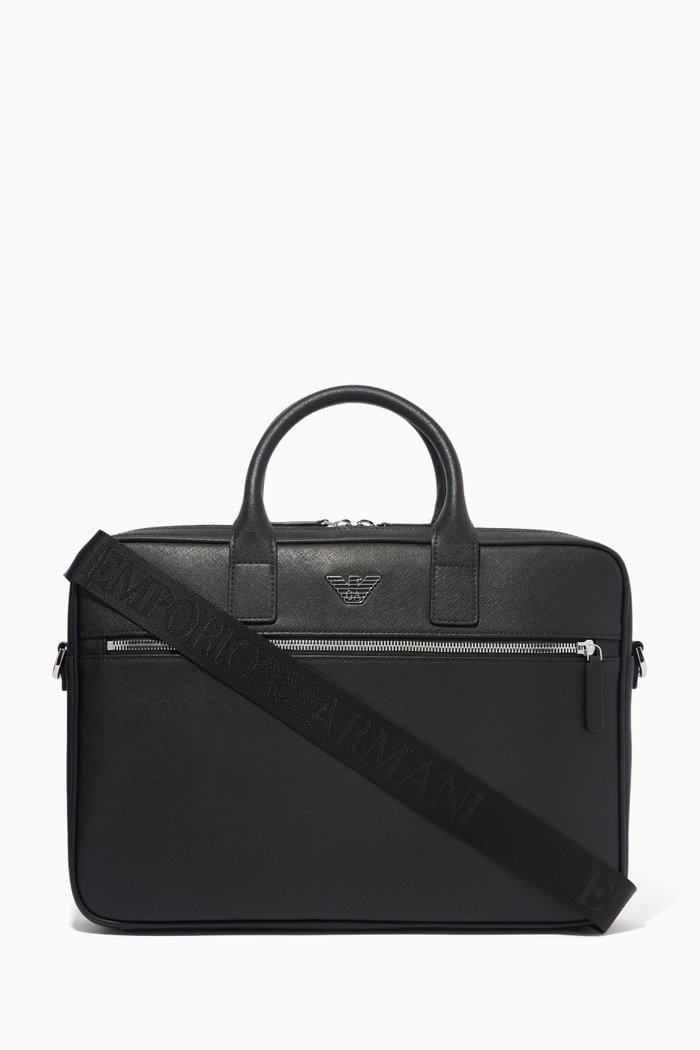 Laptop Briefcase in Faux Leather, Black