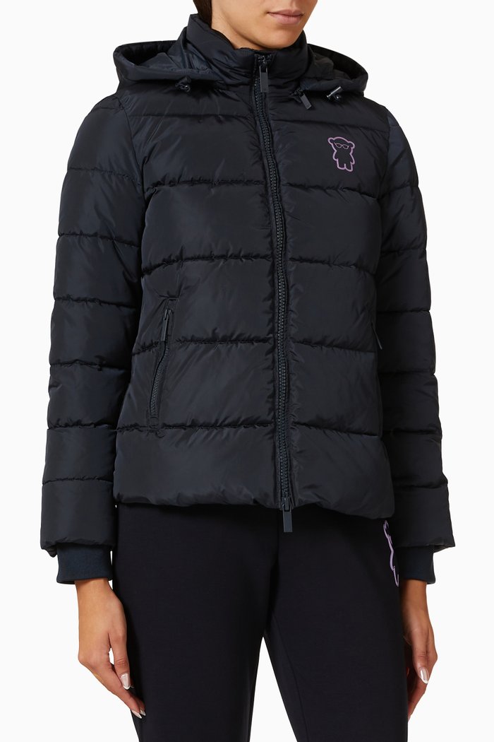 

Manga Bear Chest Puffer Jacket in Nylon, Blue