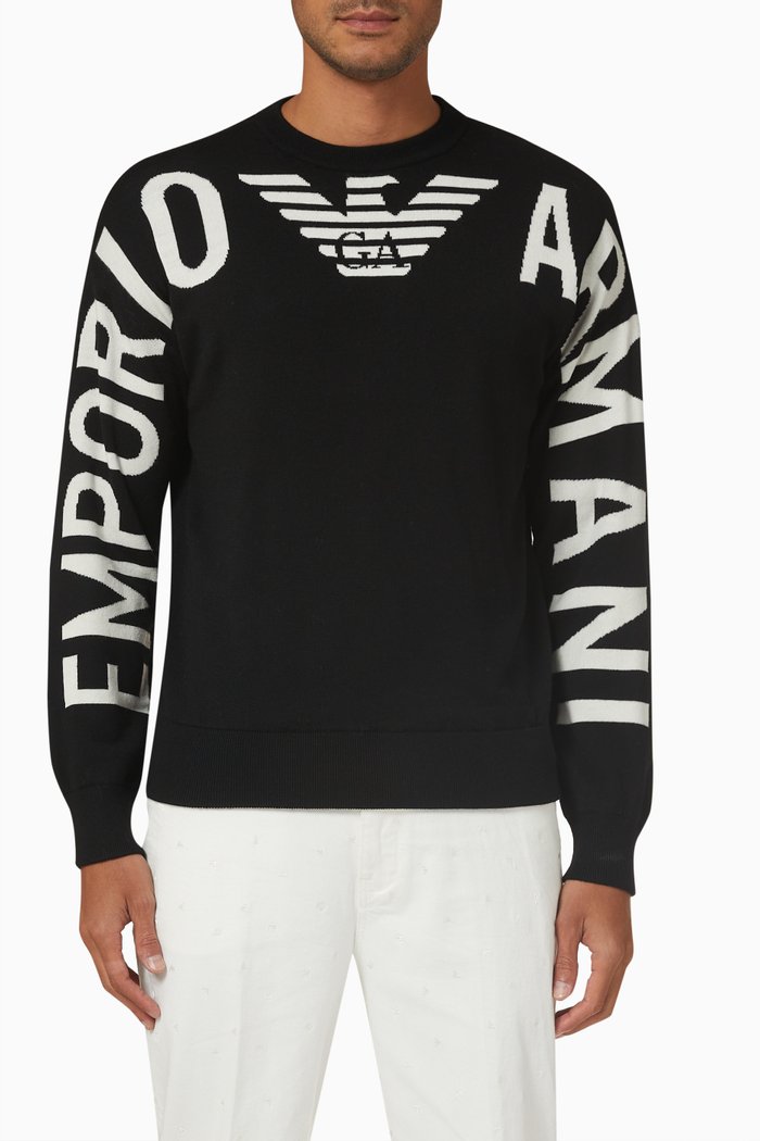 

Macro Text Logo Sweater in Ribbed Knit, Black