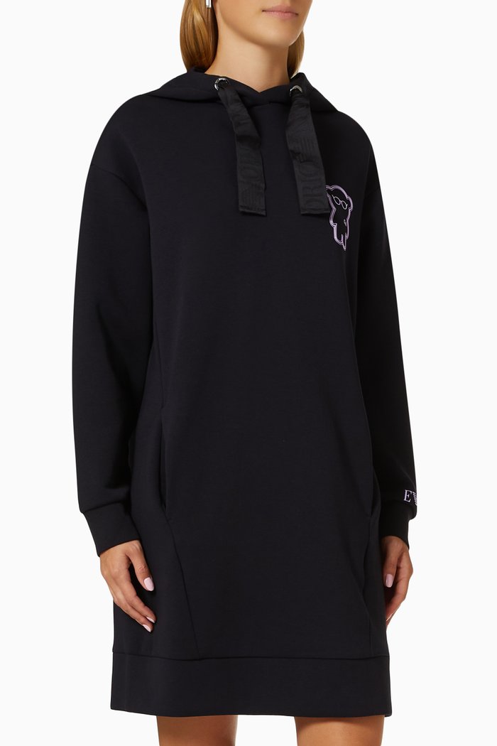 

Logo Hooded Dress in Jersey, Blue