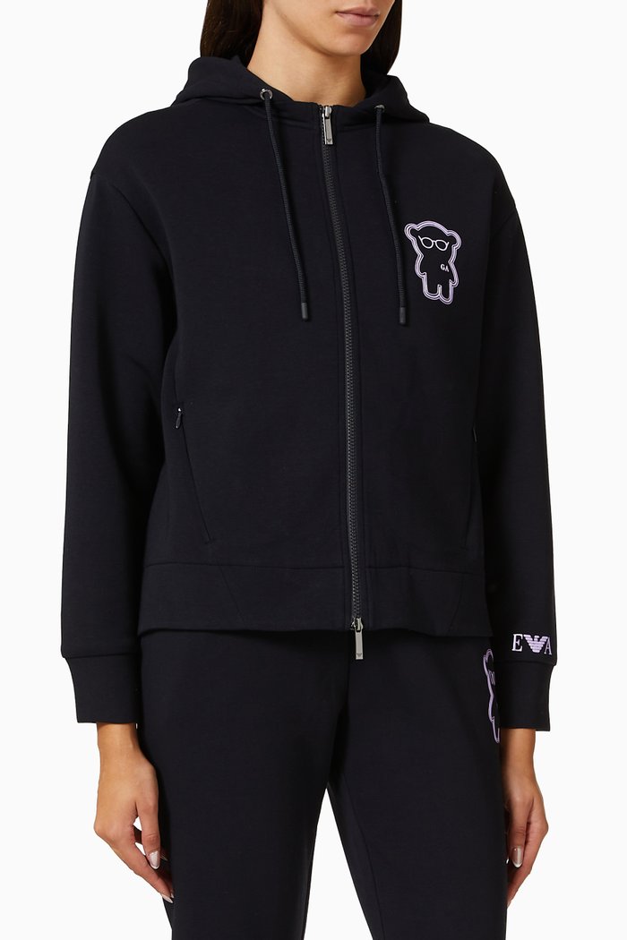

Manga Bear Chest Hoodie in Fleece, Blue