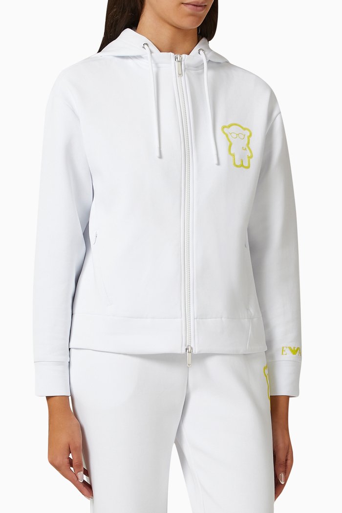 

Manga Bear Chest Hoodie in Fleece, White