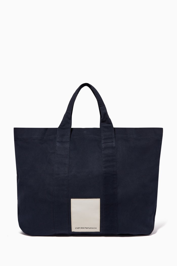 

Large EA Tote Bag in Organic Cotton-canvas, Blue