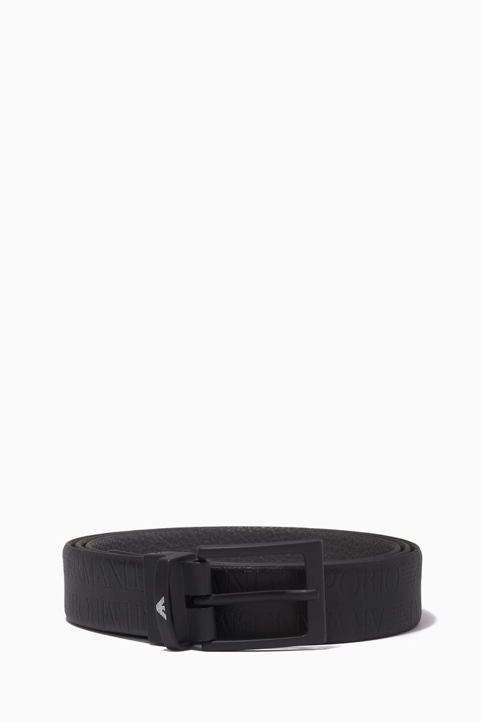 Reversible EA Logo Belt in Leather, Black