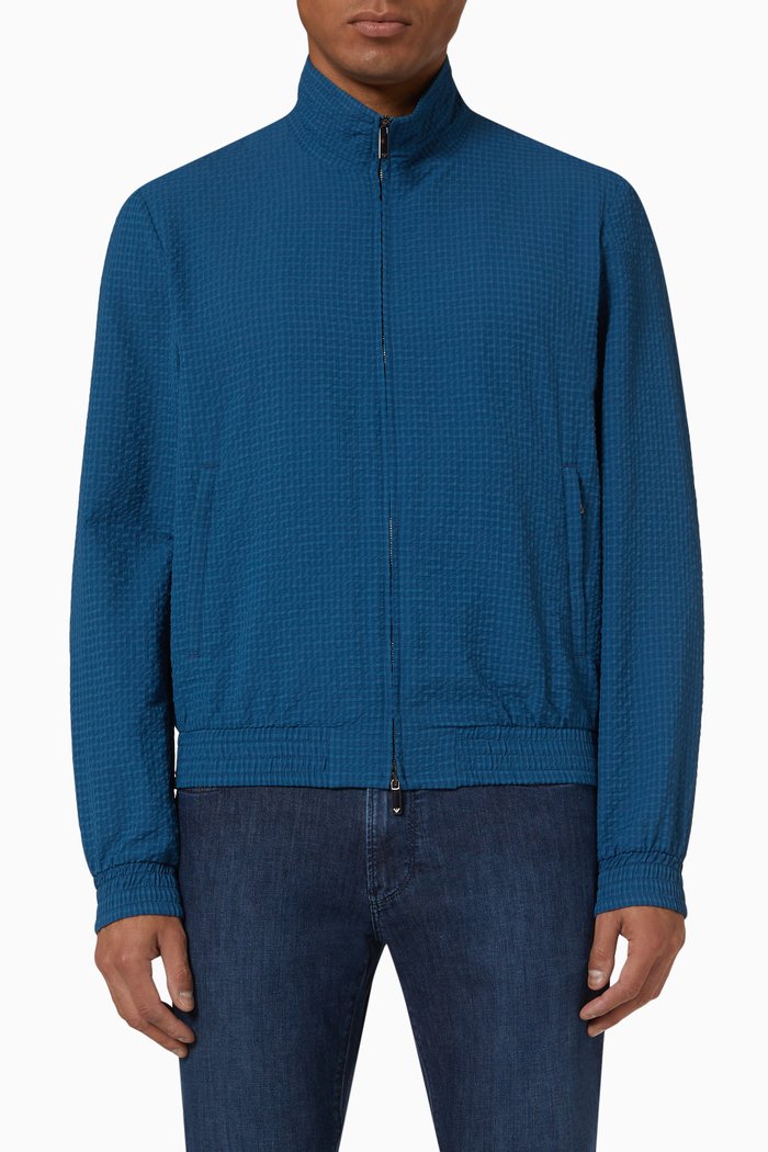 Textured Bomber Jacket in Nylon, Blue