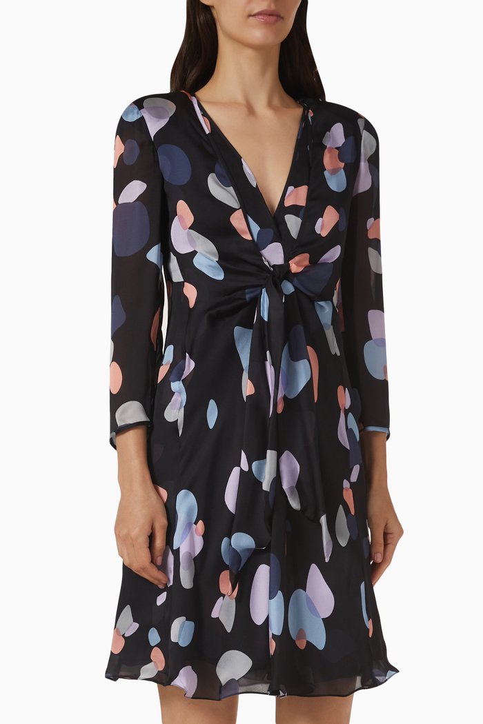 

Petal-print Dress in Silk Charmeuse, Blue