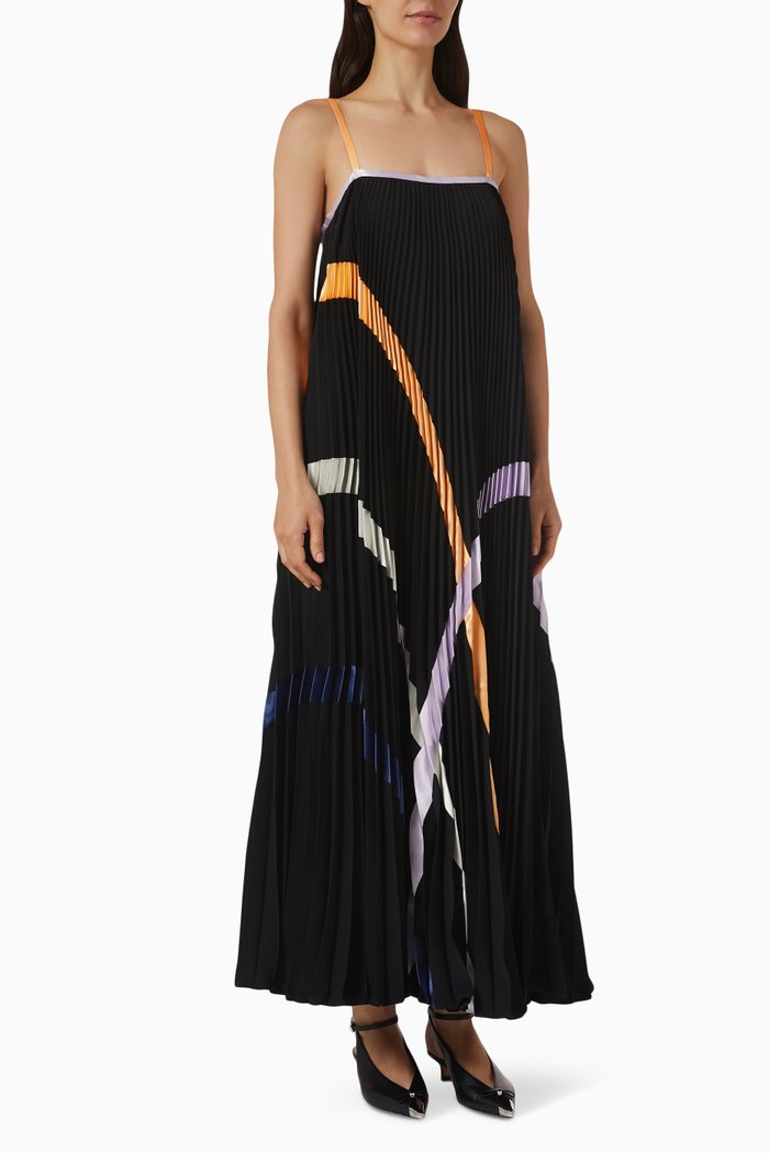 

Plissé Pleated Maxi Dress in Satin, Black