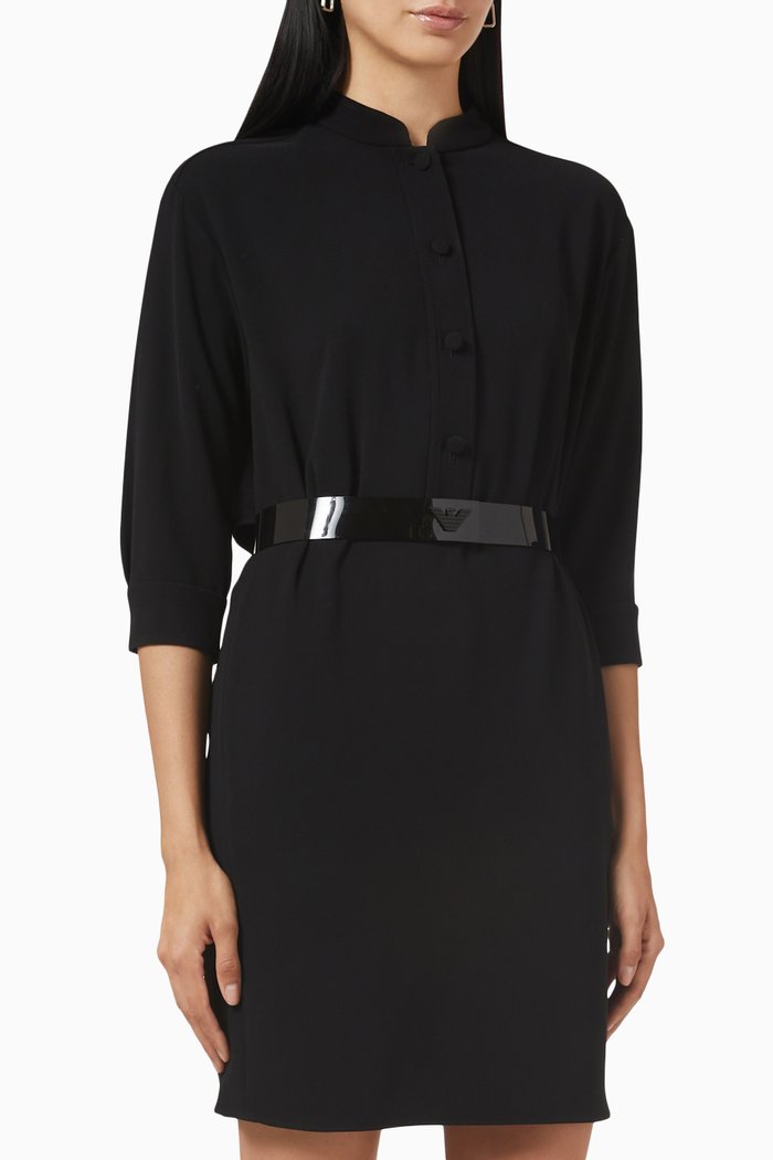 

Belted Mini Dress in Cotton Drill, Black