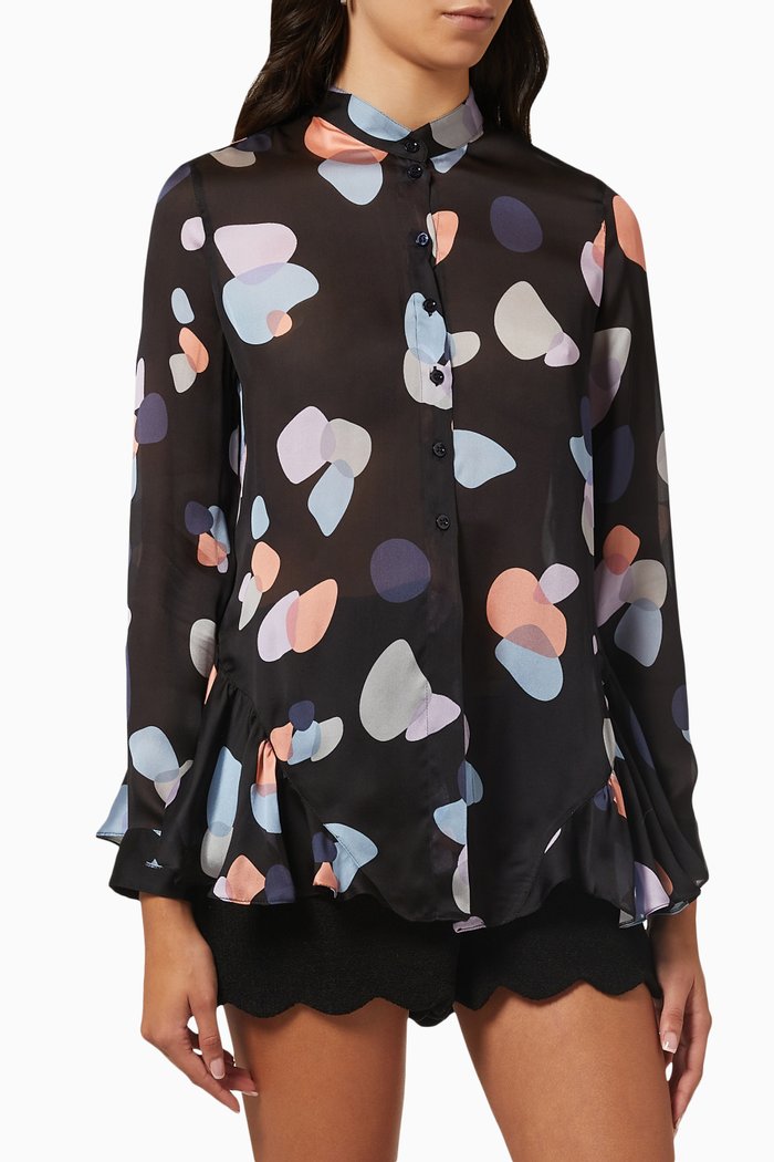 

Circle Print Shirt in Chiffon, Blue