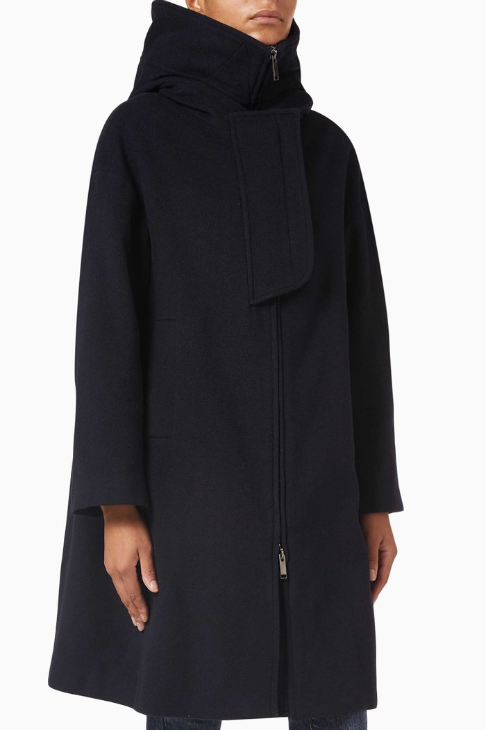 

Detachable Hood Coat in Eco-fur, Blue