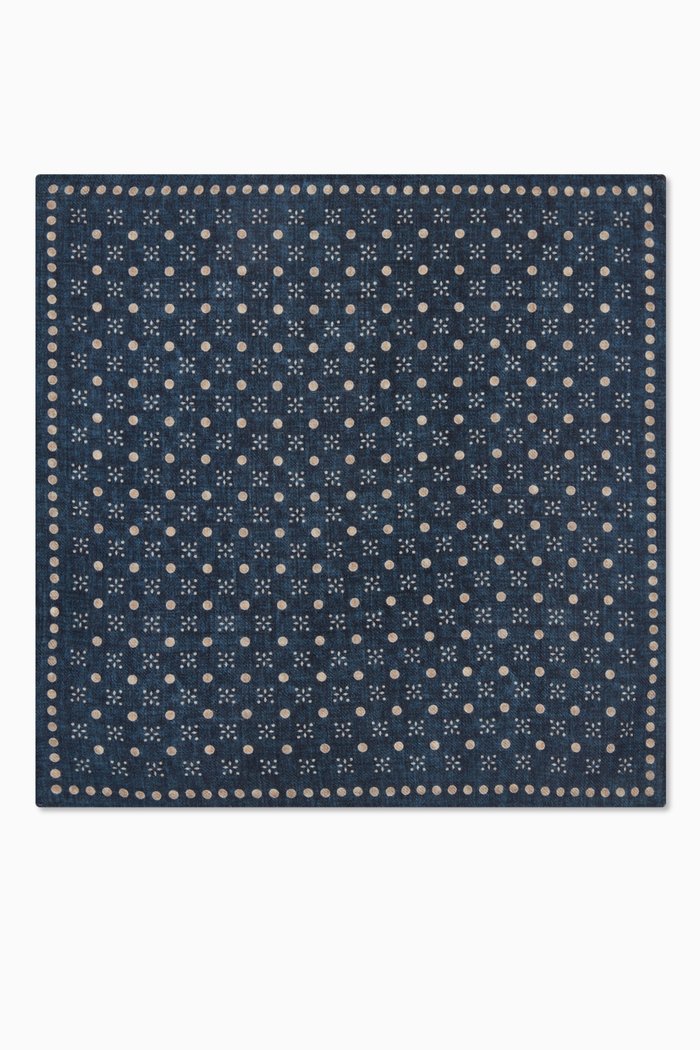 Reversible Flannel Pocket Square in Wool, Blue