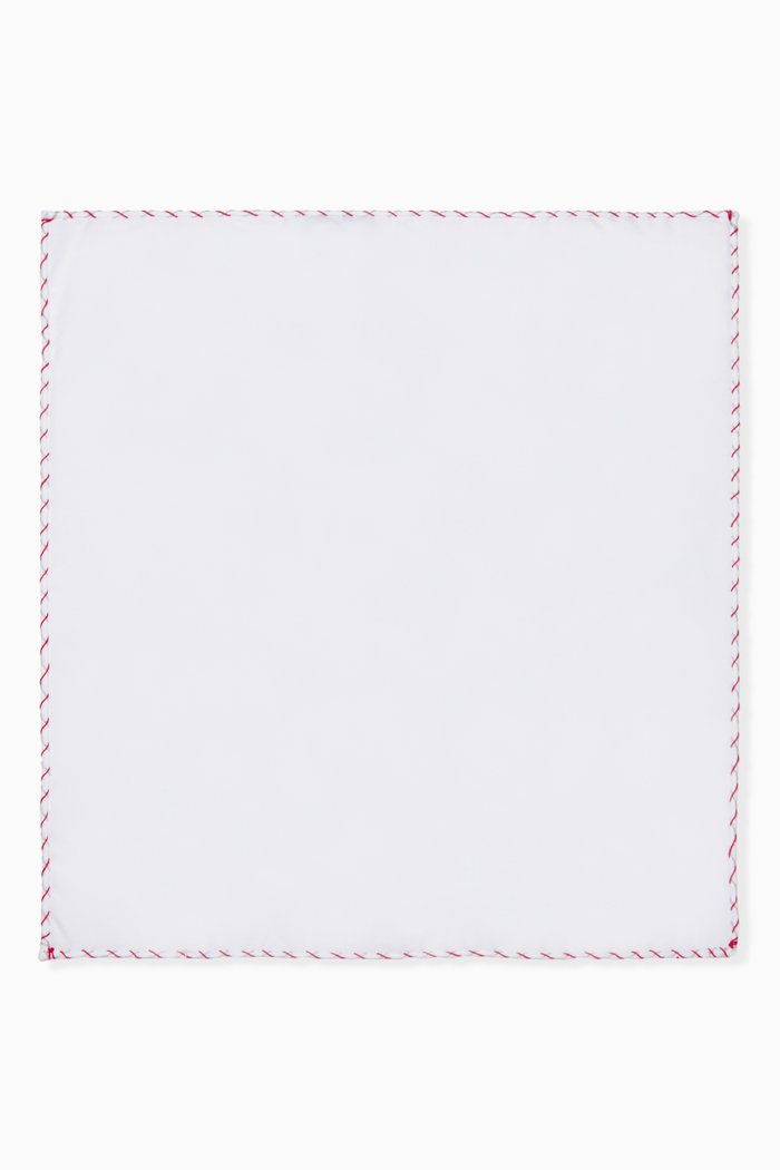 Embroidered Edge Pocket Square in Cotton, White