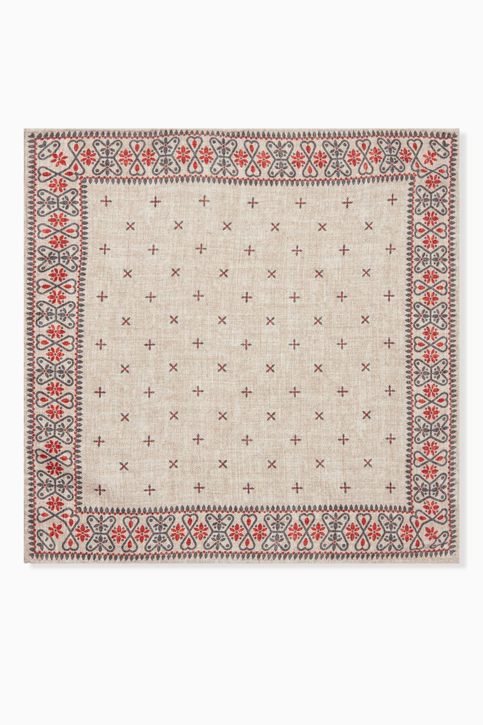 Reversible Patterned Pocket Square in Silk, Neutral