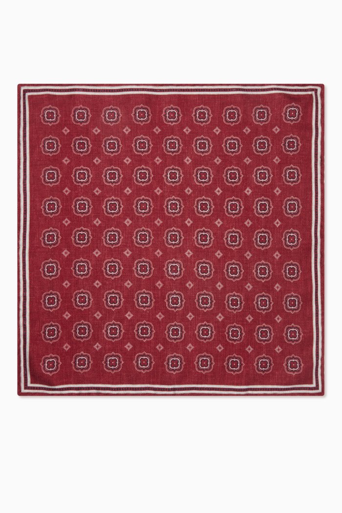 

Geometric Motif Pocket Square in Silk, Red