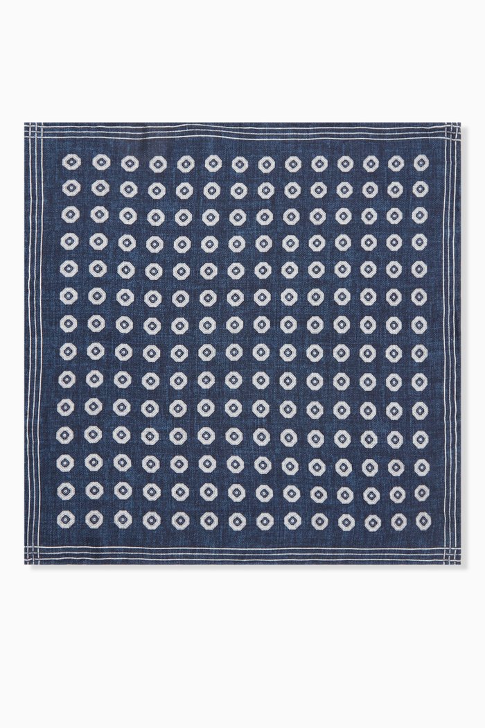 

Reversible Geometric Motif Pocket Square in Silk, Blue