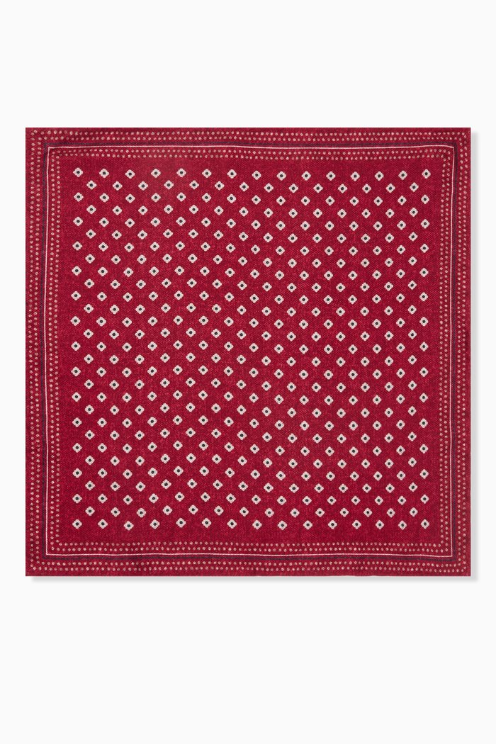 

Reversible Geometric Motif Pocket Square in Silk, Red