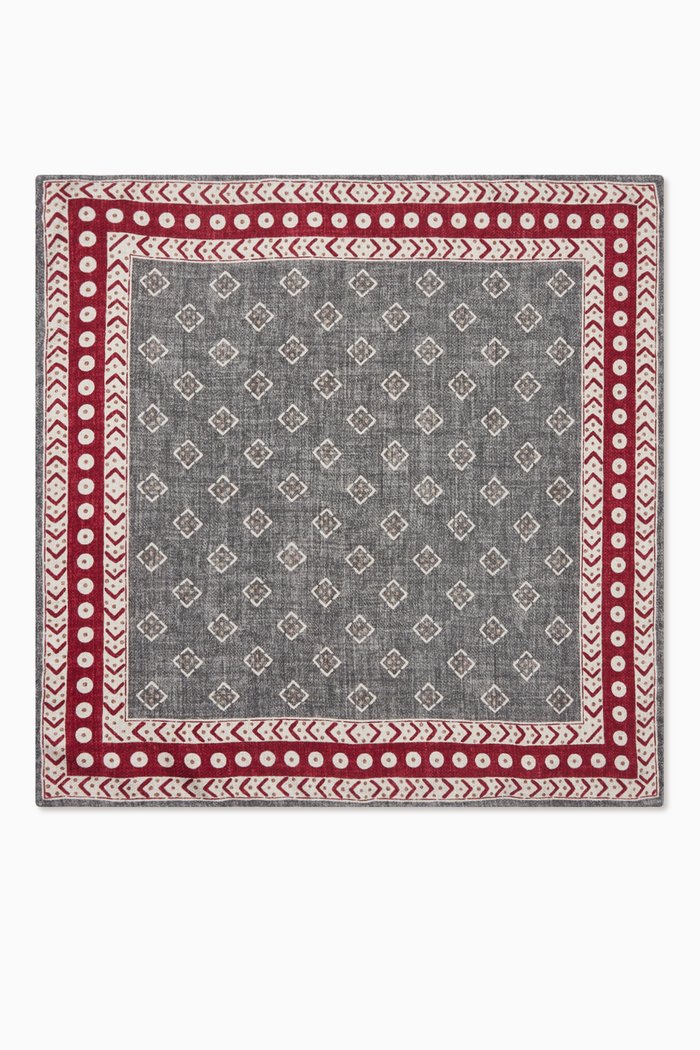 

Geometric Pattern Pocket Square in Silk, Grey