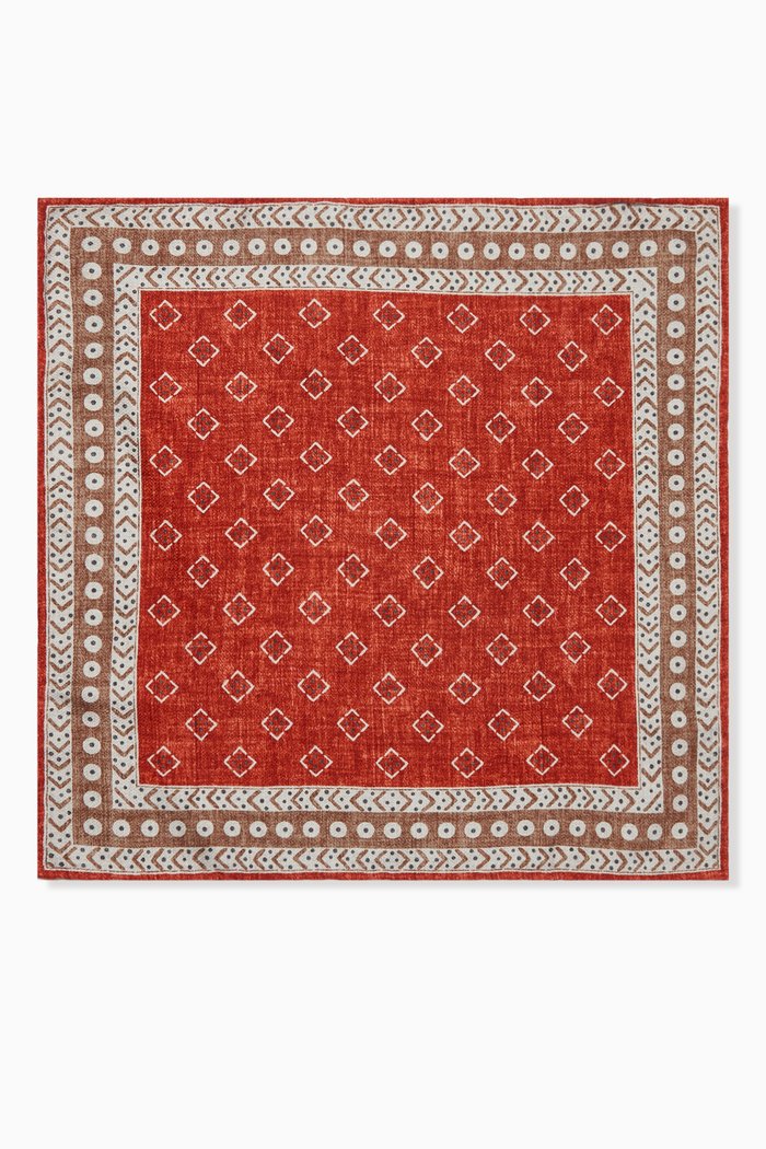 

Geometric Pattern Pocket Square in Silk, Orange