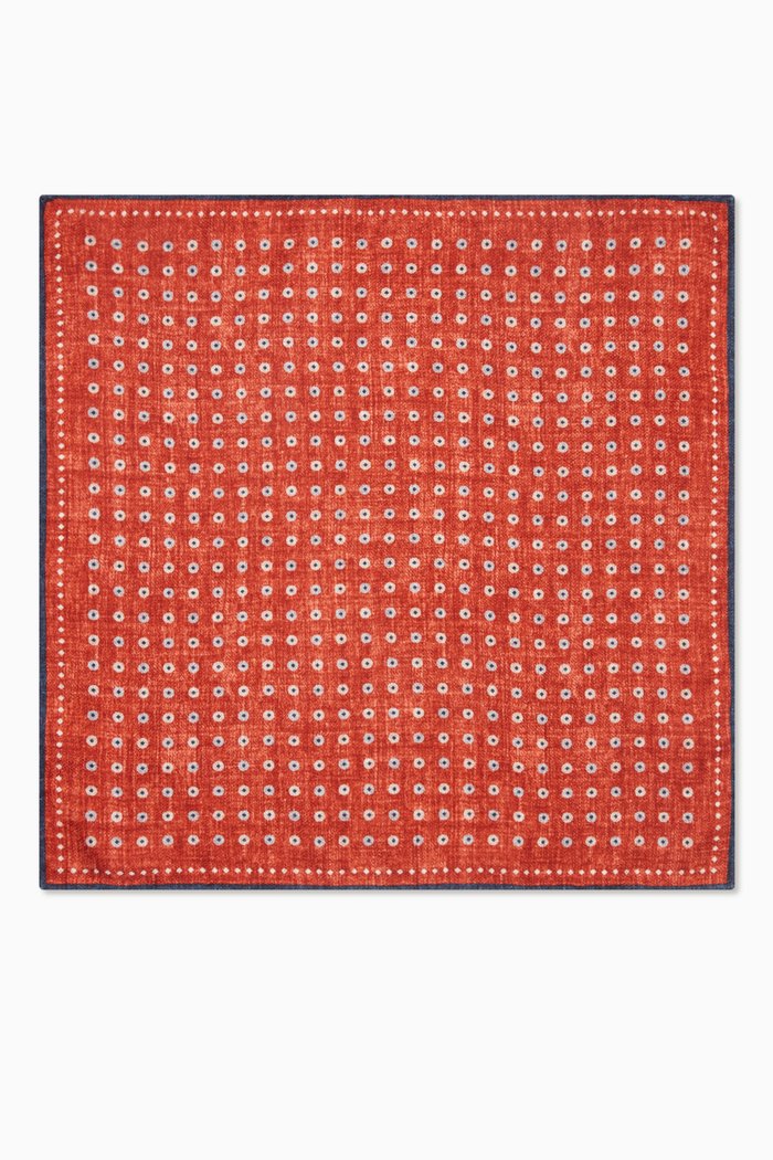 

Reversible Geometric Motif Pocket Square in Silk, Orange