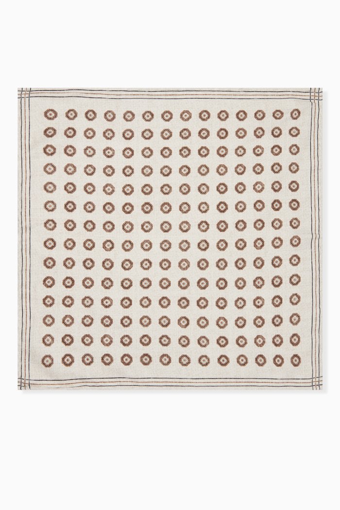 

Reversible Geometric Motif Pocket Square in Silk, White