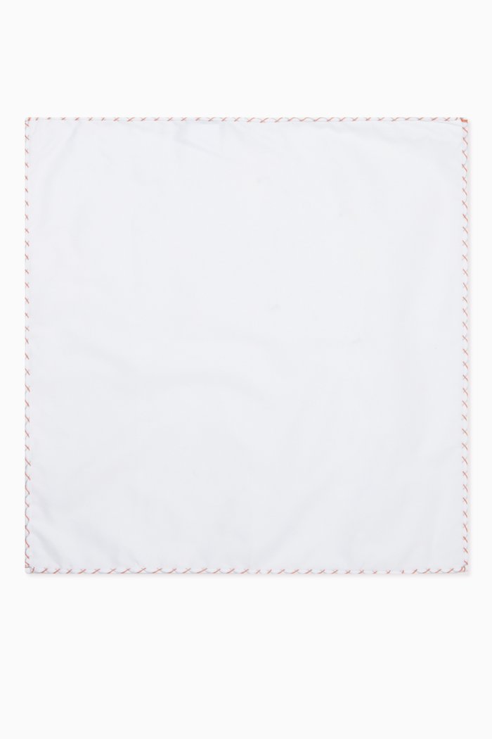 Embroidered Edge Pocket Square in Cotton, White