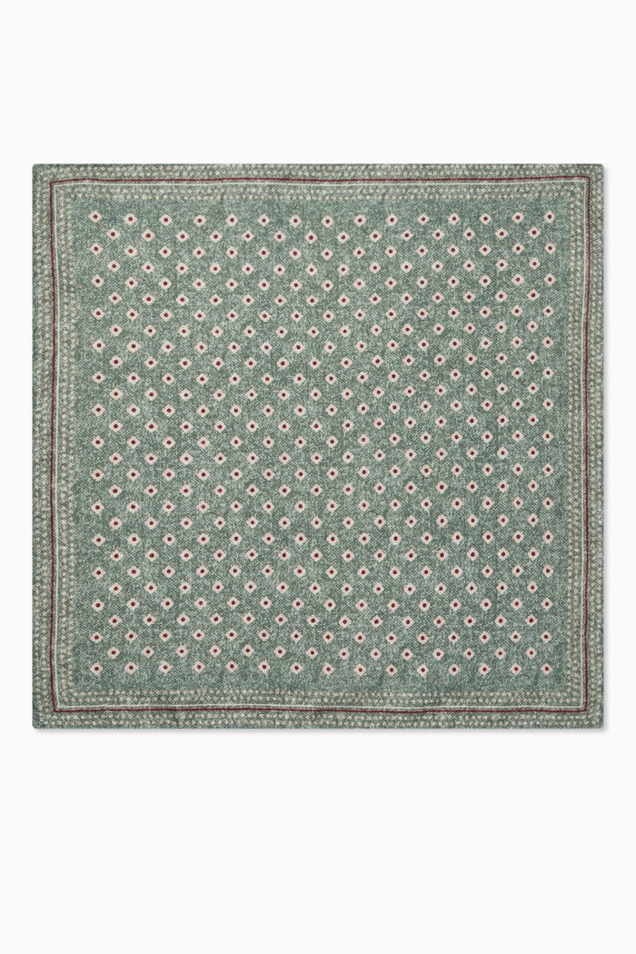 

Reversible Geometric Motif Pocket Square in Silk, Green