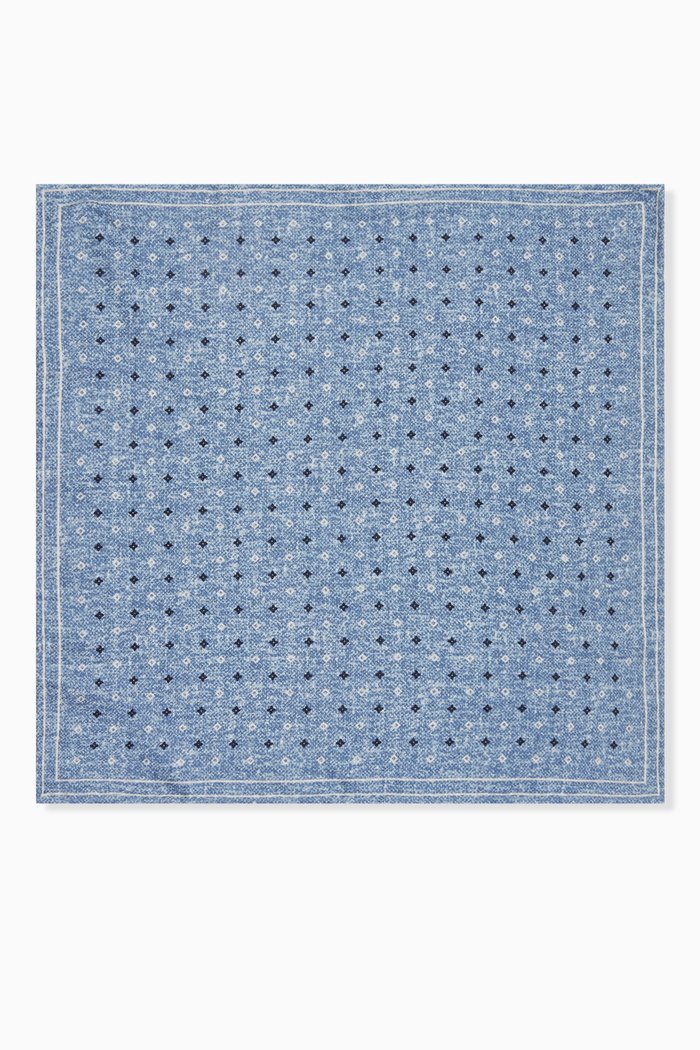 

Reversible Geometric Motif Pocket Square in Silk, Blue