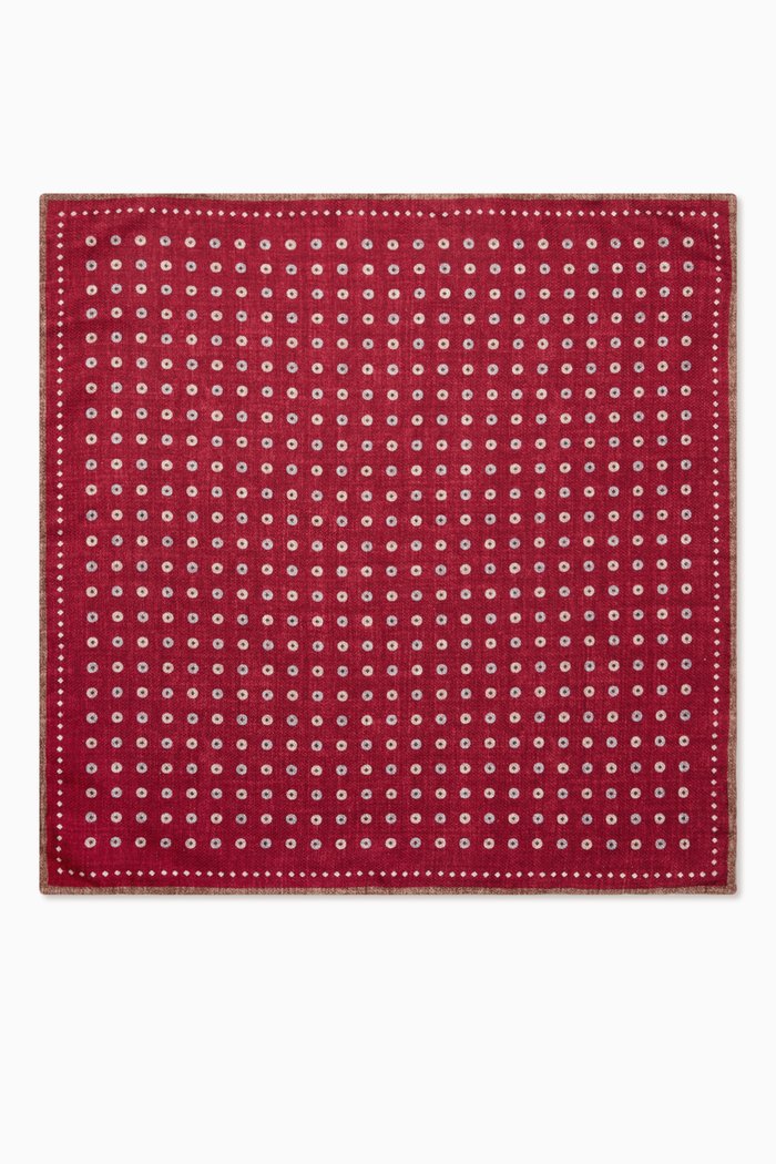 

Reversible Geometric Motif Pocket Square in Silk, Red