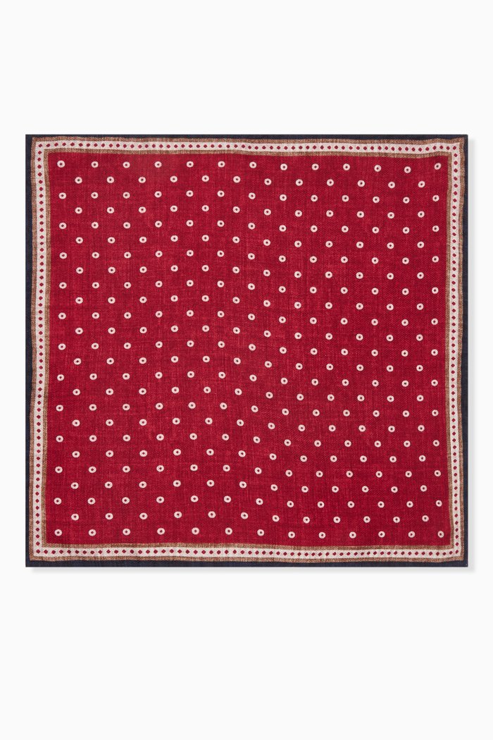 

Reversible Printed Pocket Square in Silk, Red