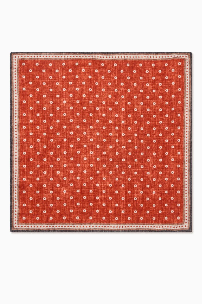 

Reversible Printed Pocket Square in Silk, Orange