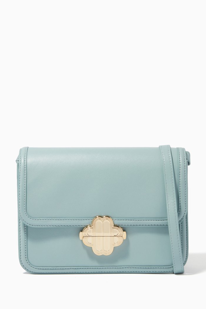 Maje Clover Medium Crossbody Bag in Leather, Blue