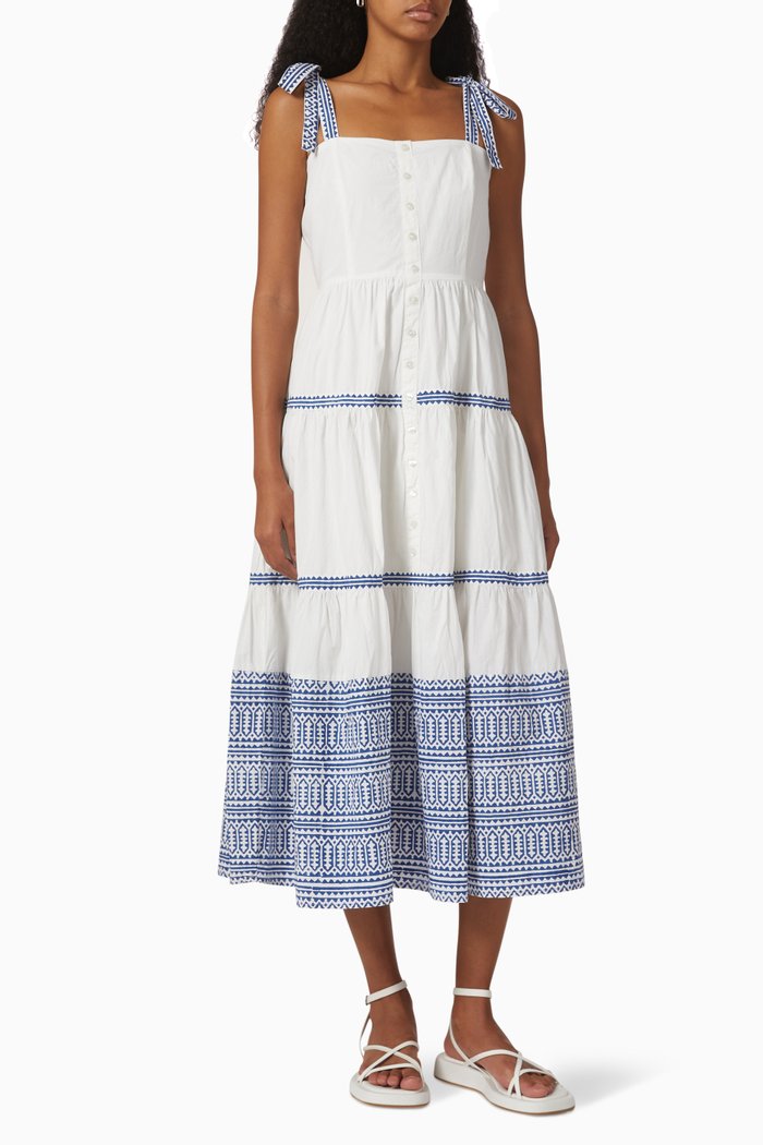 

Tie Strap Button Midi Dress in Cotton Poplin, White