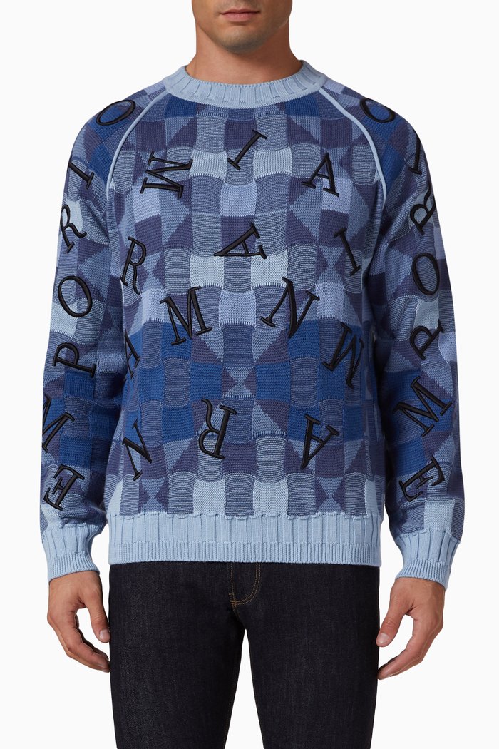 

Logo Sweater Patchwork in Virgin Wool, Blue