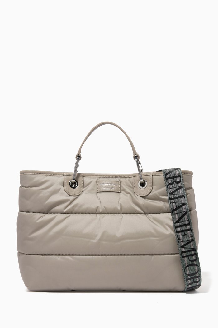 

My EA Medium Tote Bag in Padded Nylon, Grey
