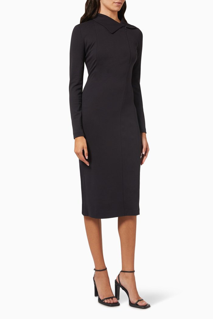 

Zip Midi Dress in Punto Milano Jersey, Blue