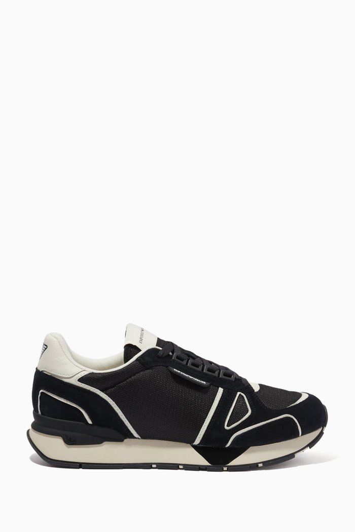 

EA Lace-up Sneakers in Mesh & Suede, Blue
