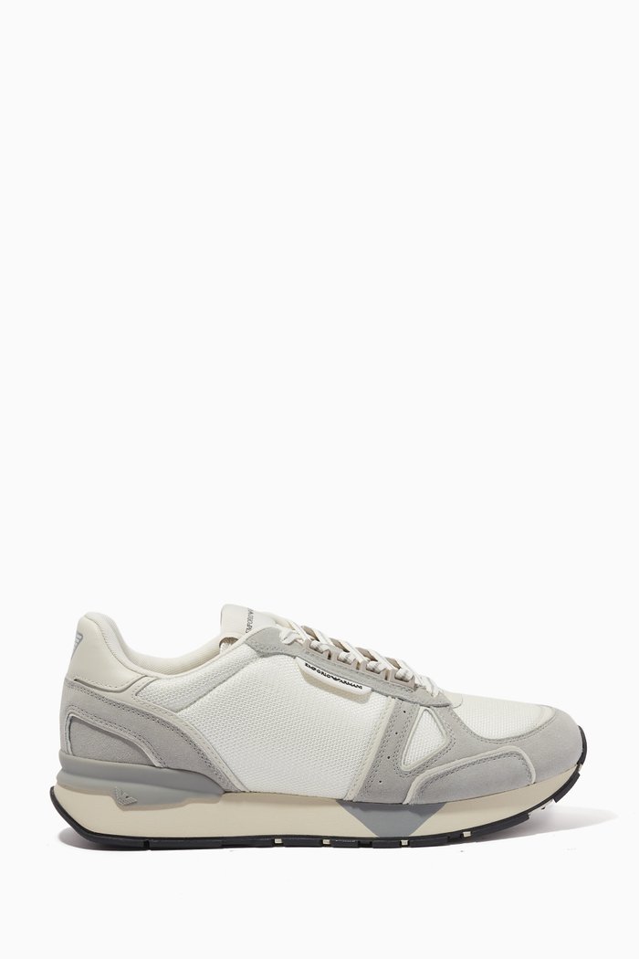 

EA Lace-up Sneakers in Mesh & Suede, Neutral