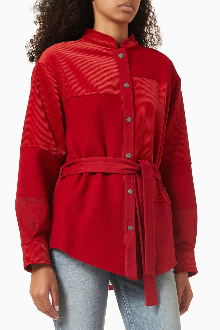 

Patchwork Belted Shirt, Red