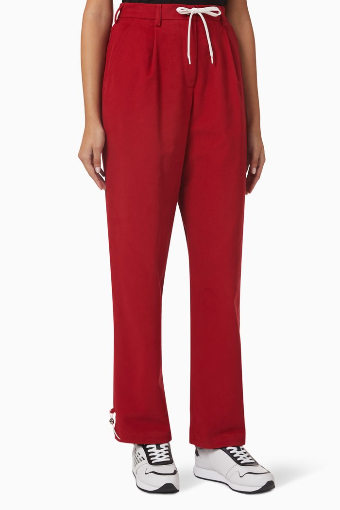 Drawstring Straight-fit Pants, Red
