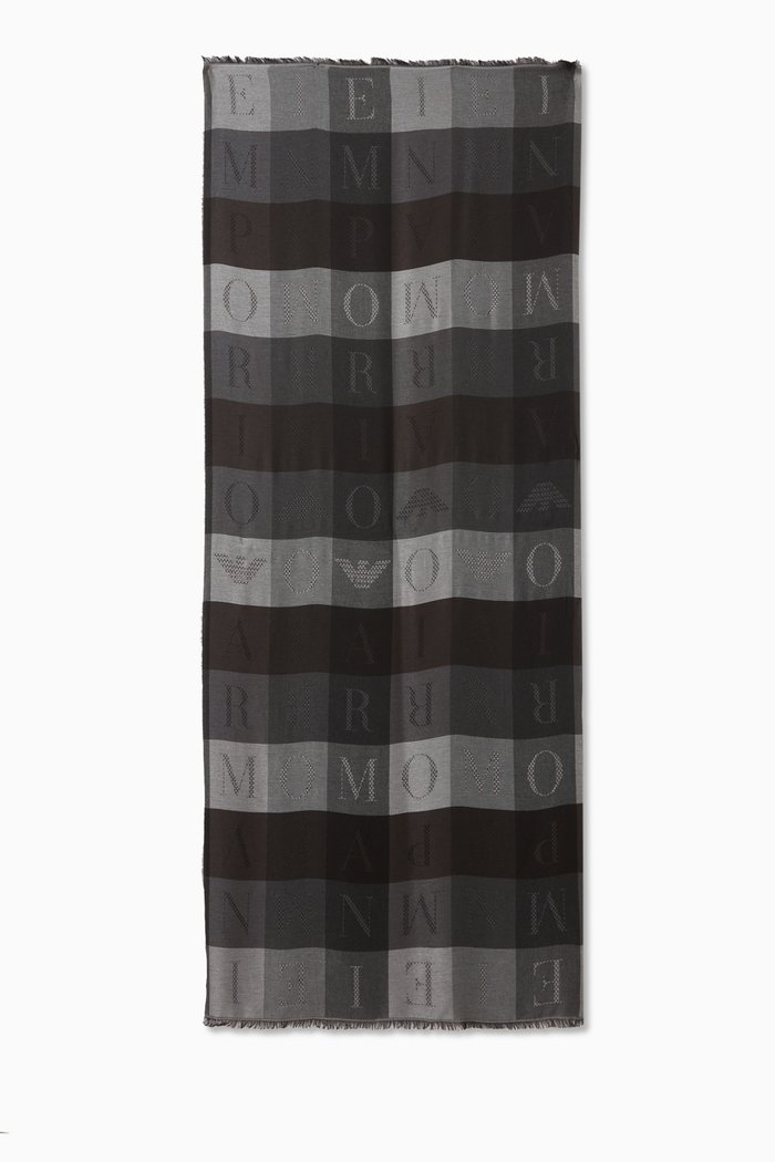 Logo Check Scarf in Viscose, Grey