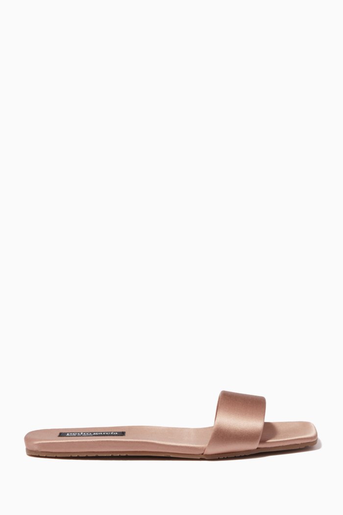 

Kaffi Slide Sandals in Silk Satin, Neutral