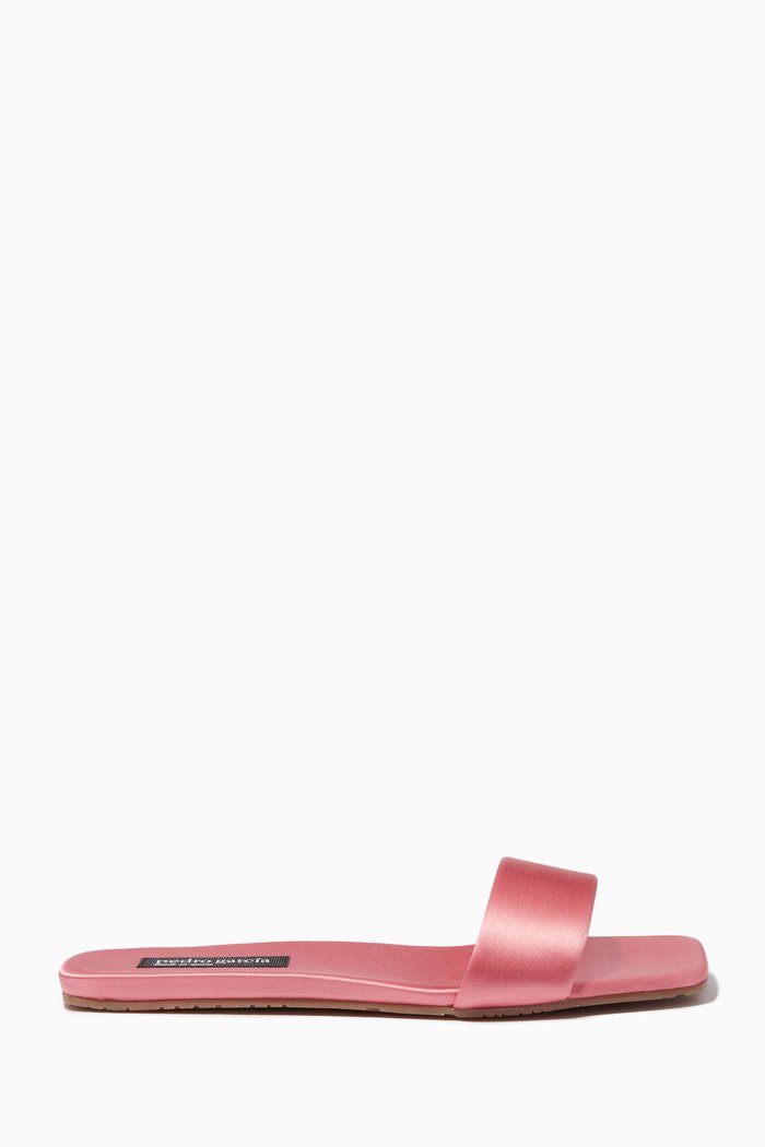 

Kaffi Slide Sandals in Silk Satin, Pink