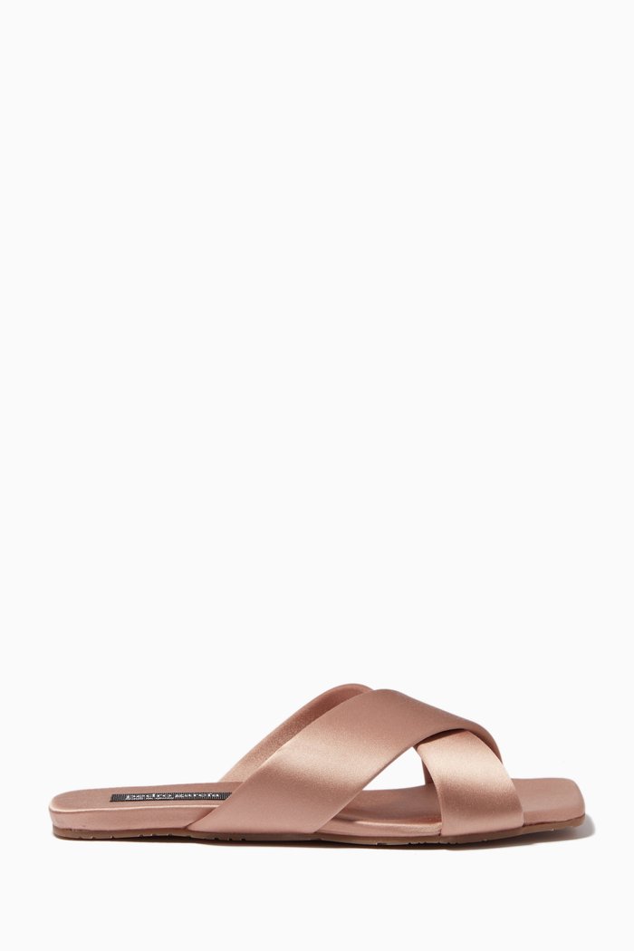 

Kendy Slide Sandals in Silk Satin, Neutral