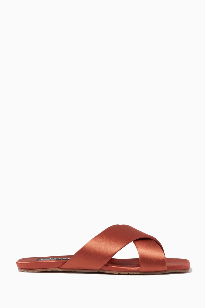 

Kendy Slide Sandals in Silk Satin, Brown